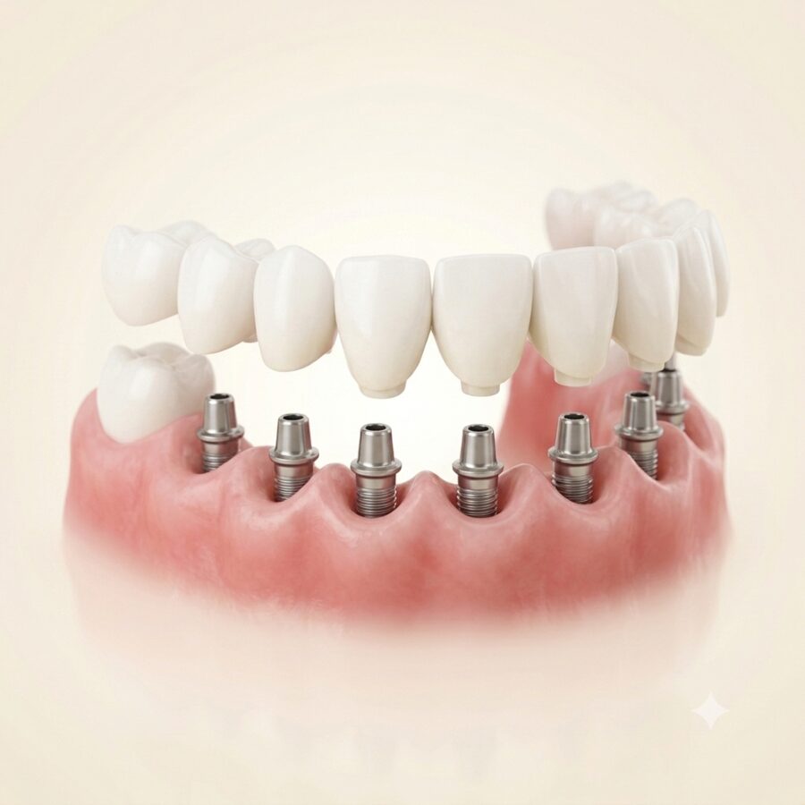 A full arch of teeth supported by implants