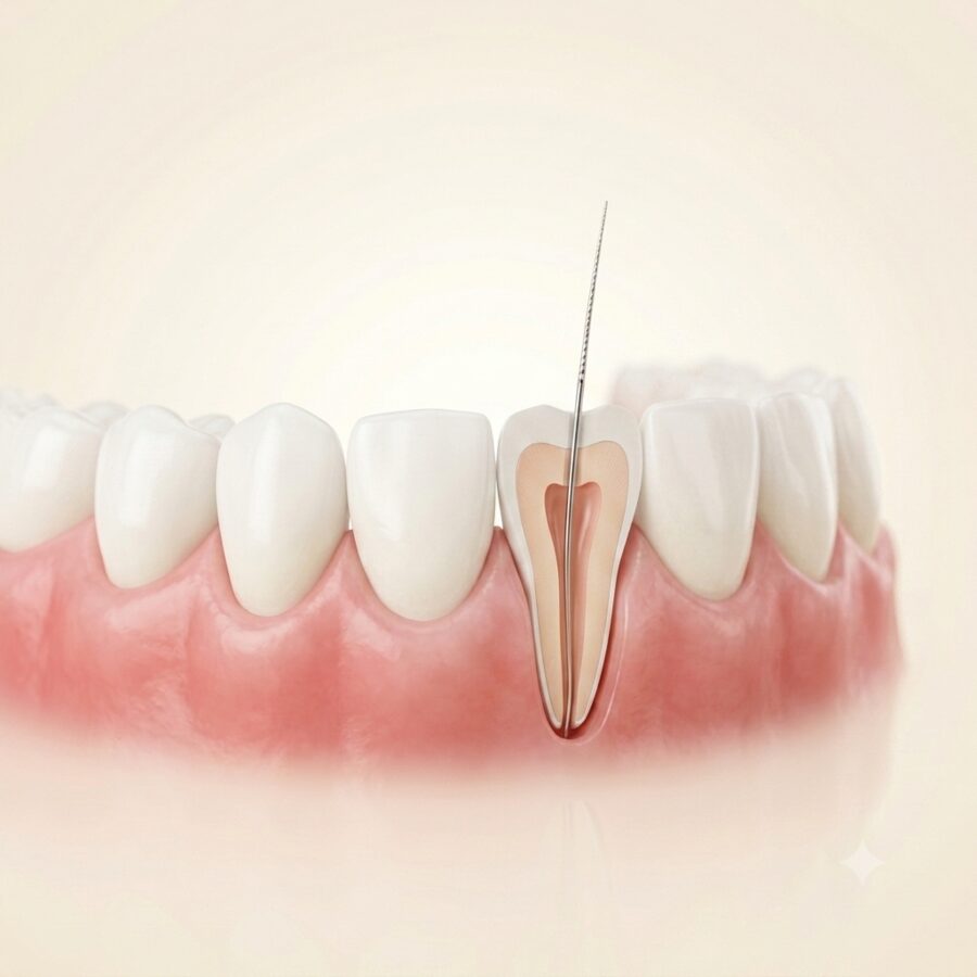 A root canal being gently cleaned inside a tooth