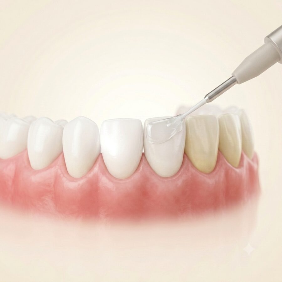 Professional whitening being applied to teeth